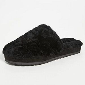 NEW Vince Loni Slippers Black Size 11 Lamb Fur‎ Shearling Round Toe Minimalist